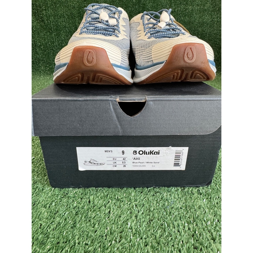 OluKai Ahi Mens 9 Blue Pearl White Sand Mesh Sneakers Shoes New - Picture 3 of 6